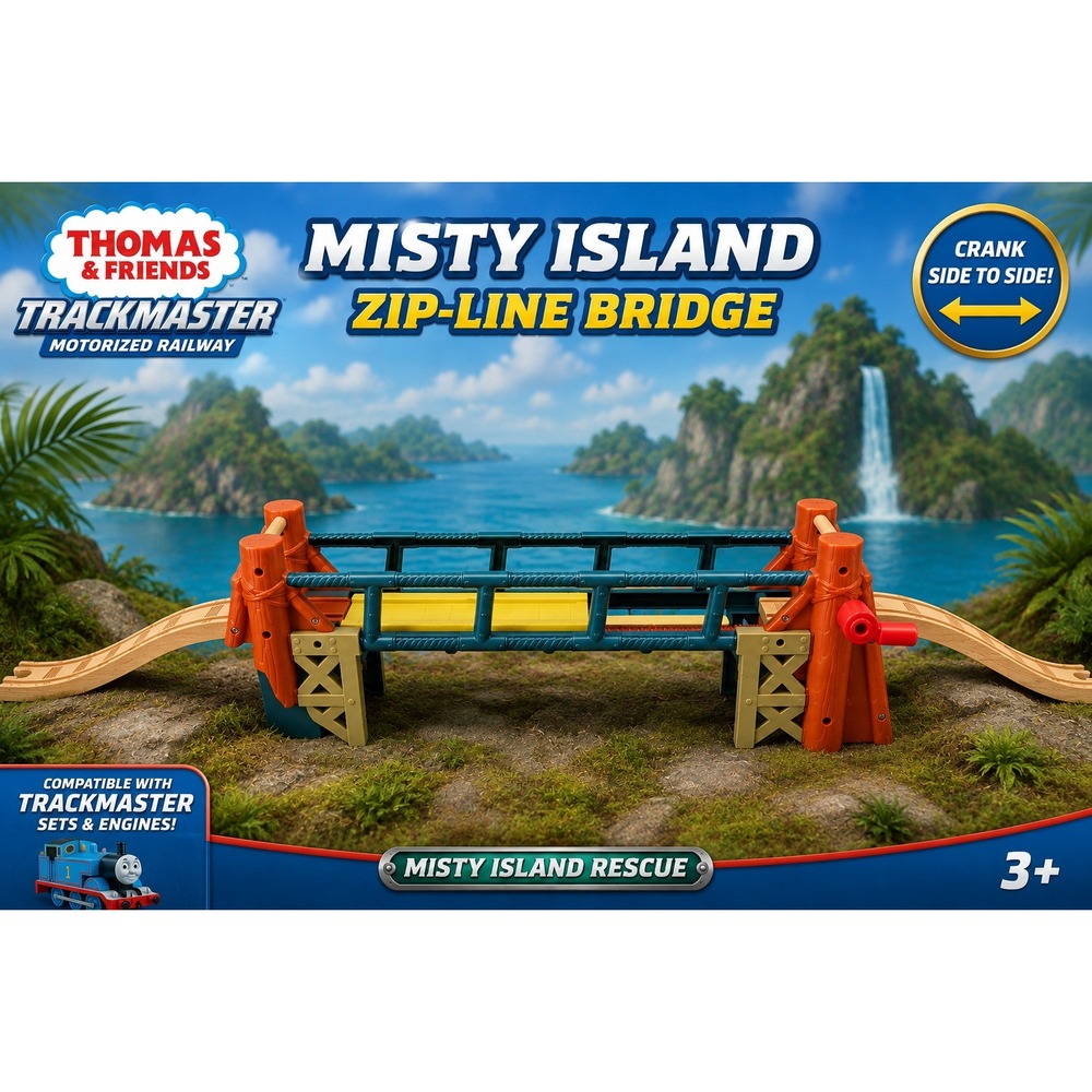 Thomas & Friends Misty Island Zip Line Drawbridge Wooden Railway with Crank